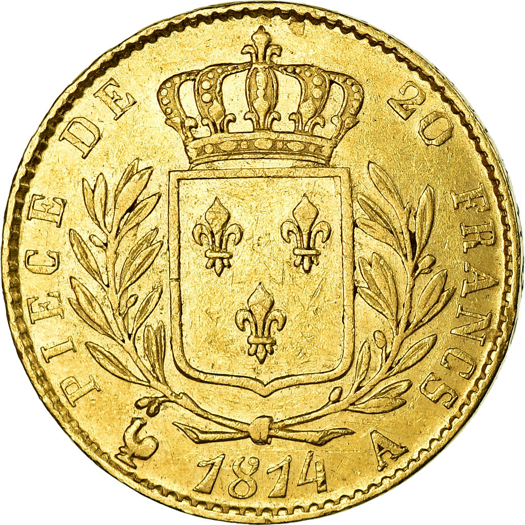 Coin, France, Louis XVIII, 20 Francs, 1814, Paris, AU(50-53), Gold, KM:706.1