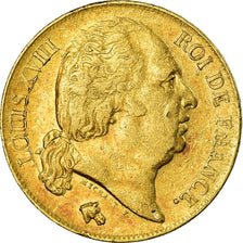 Moneta, Francja, Louis XVIII, 20 Francs, 1818, Lille, EF(40-45), Złoto