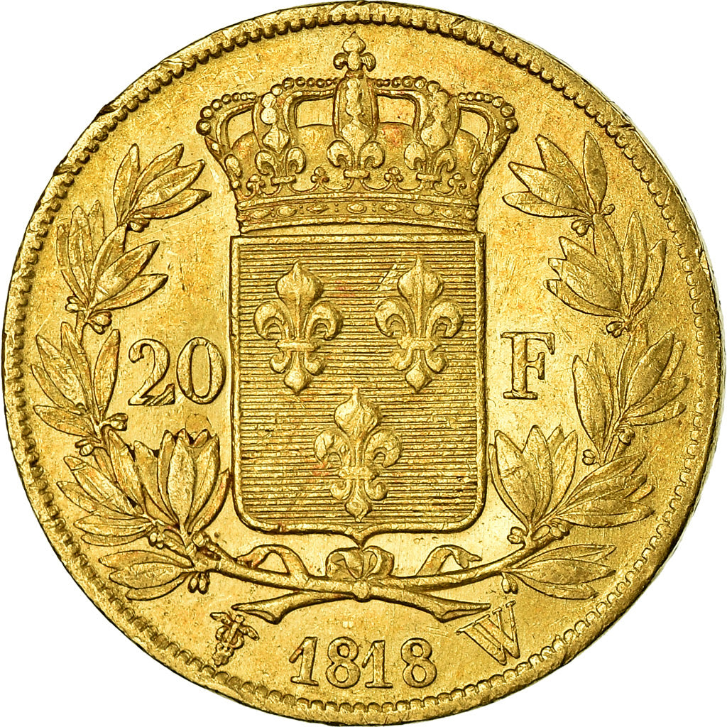 Moneta, Francja, Louis XVIII, 20 Francs, 1818, Lille, EF(40-45), Złoto