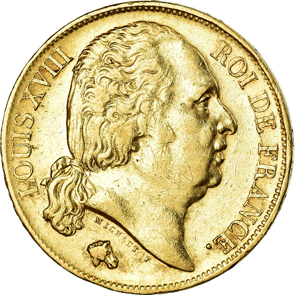 Moneda, Francia, Louis XVIII, Louis XVIII, 20 Francs, 1817, Paris, MBC, Oro