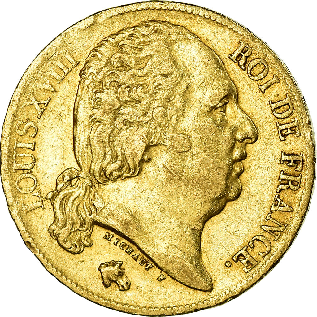Coin, France, Louis XVIII, 20 Francs, 1818, Paris, EF(40-45), Gold, KM:712.1
