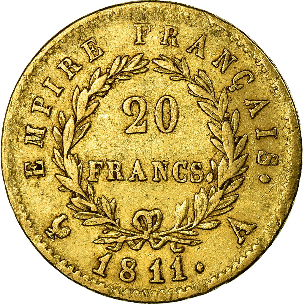 Moeda, França, Napoléon I, 20 Francs, 1811, Paris, EF(40-45), Dourado