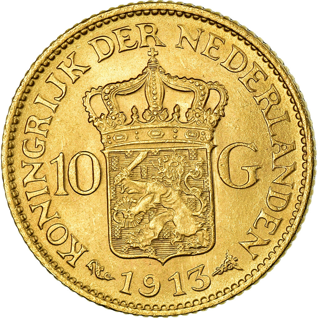 Moneta, Paesi Bassi, Wilhelmina I, 10 Gulden, 1913, SPL, Oro, KM:149