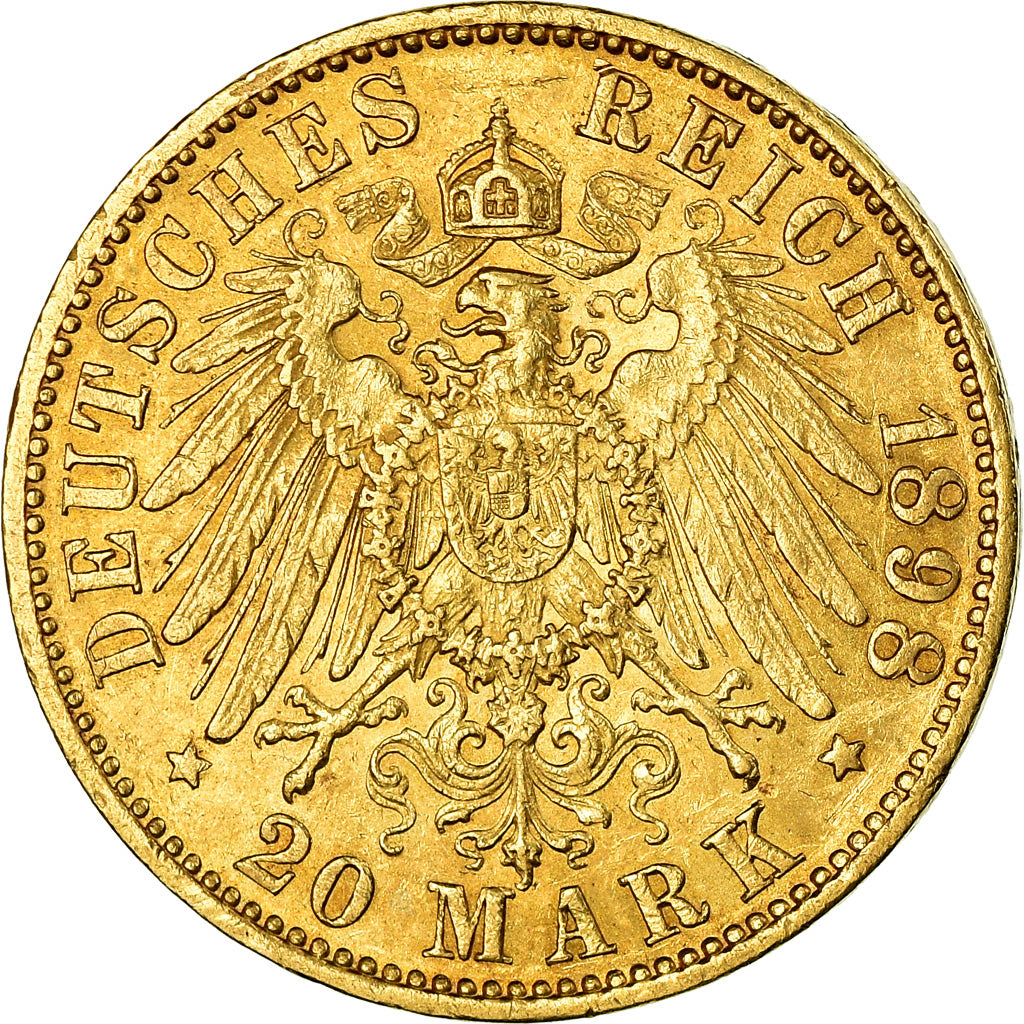 Moneda, Estados alemanes, PRUSSIA, Wilhelm II, 20 Mark, 1898, Berlin, MBC, Oro