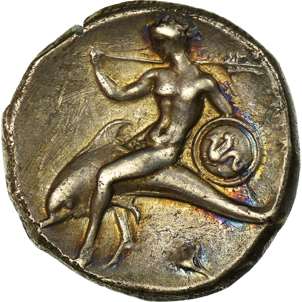 Coin, Calabria, Stater, 302-290 BC, Tarentum, AU(50-53), Silver, HN Italy:935