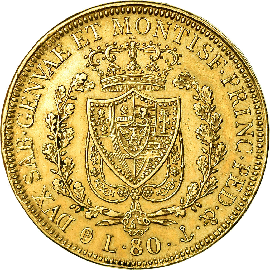 Moeda, ESTADOS ITALIANOS, SARDINIA, Carlo Felice, 80 Lire, 1829, Genoa
