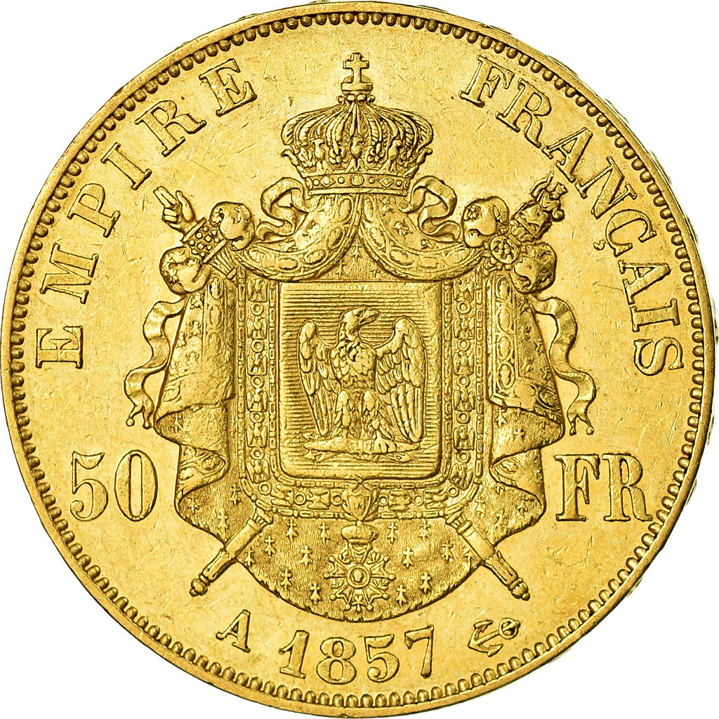 Moneta, Francja, Napoleon III, 50 Francs, 1857, Paris, EF(40-45), Gold, KM 785.1
