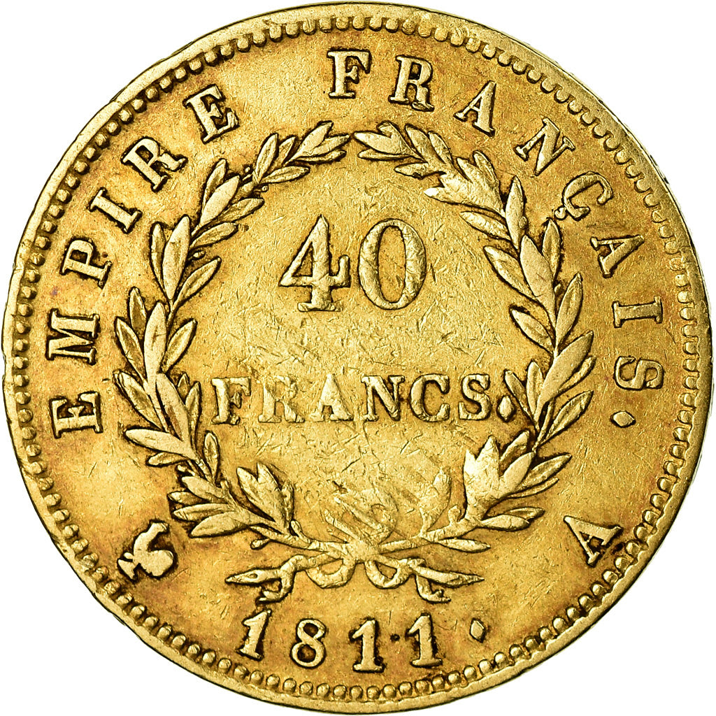 Moeda, França, Napoléon I, 40 Francs, 1811, Paris, EF(40-45), Dourado