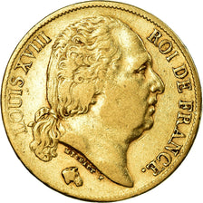 Moneta, Francia, Louis XVIII, Louis XVIII, 20 Francs, 1824, Paris, BB, Oro