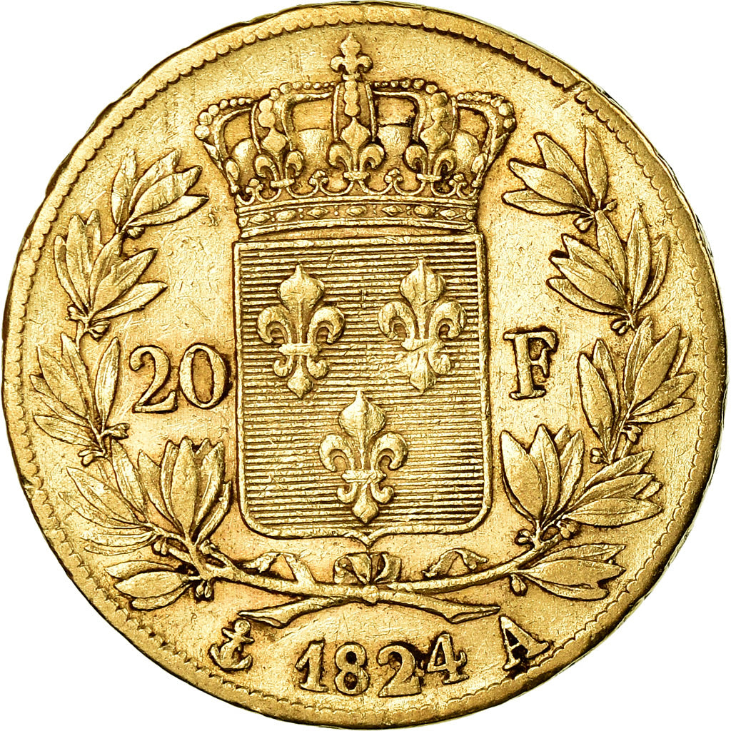 Moneta, Francia, Louis XVIII, Louis XVIII, 20 Francs, 1824, Paris, BB, Oro