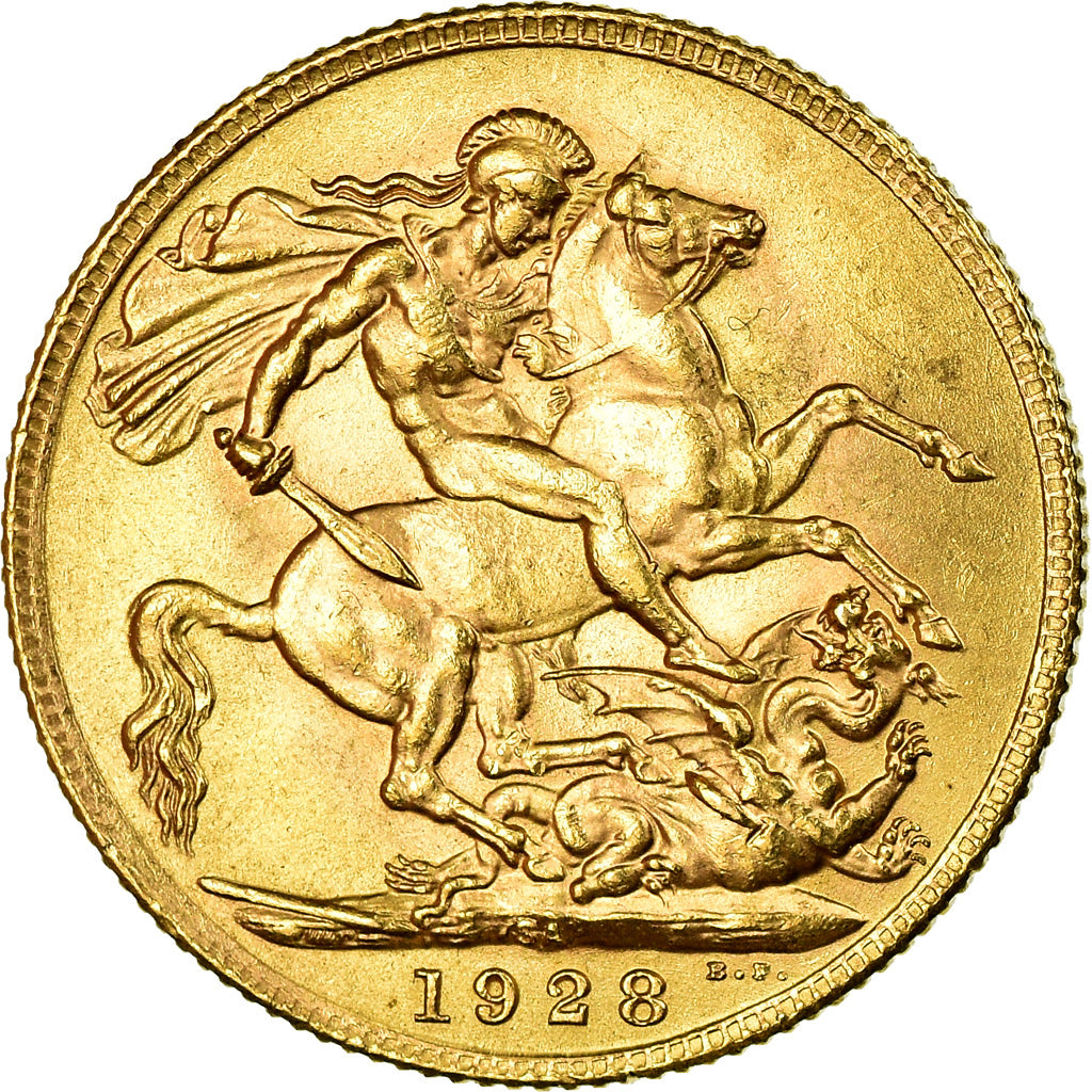 Moeda, África do Sul, George V, Sovereign, 1928, Pretoria, AU(50-53), Dourado