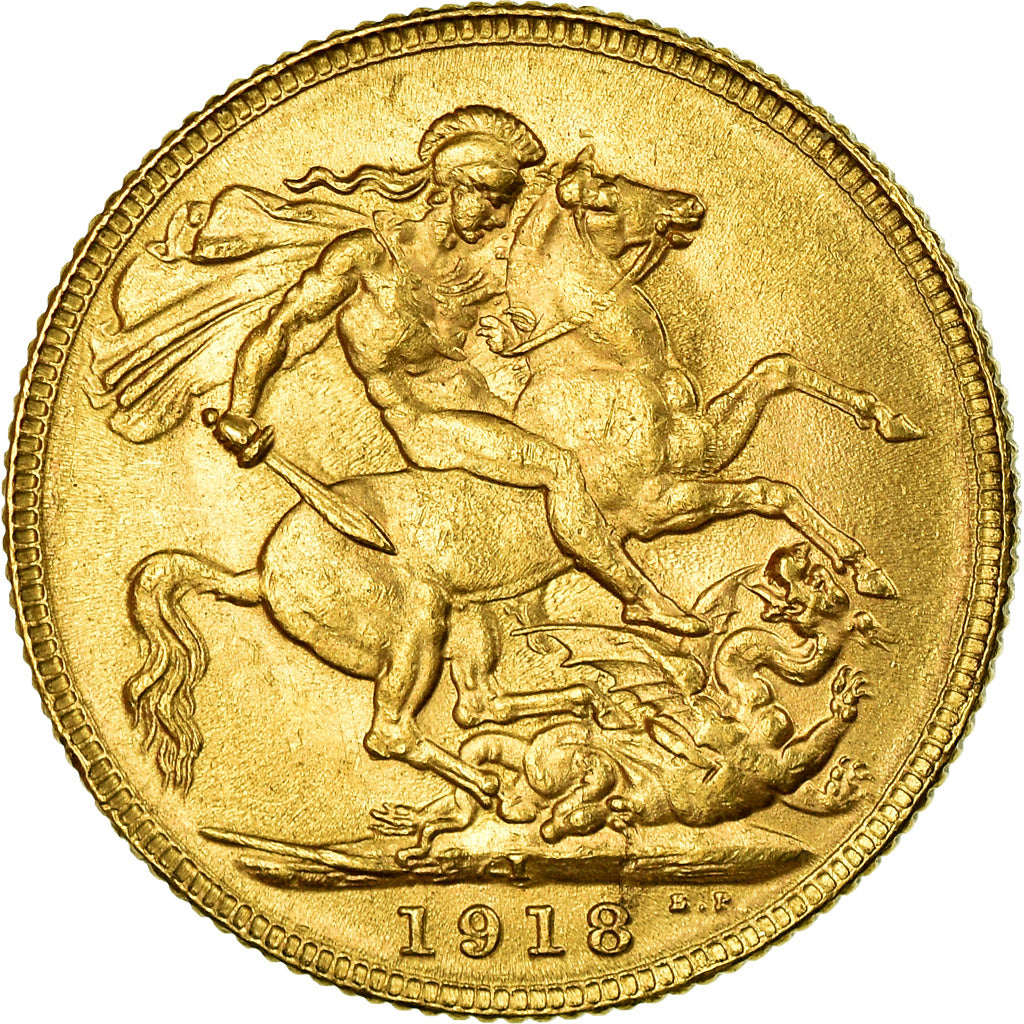 Moneta, INDIA - BRITANNICA, George V, Sovereign, 1918, Bombay, BB+, Oro, KM:525A