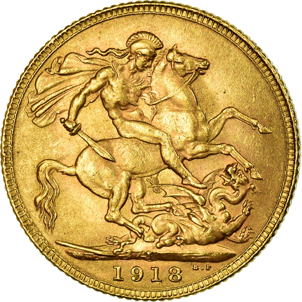 Coin, INDIA-BRITISH, George V, Sovereign, 1918, Bombay, AU(50-53), Gold, KM:525A