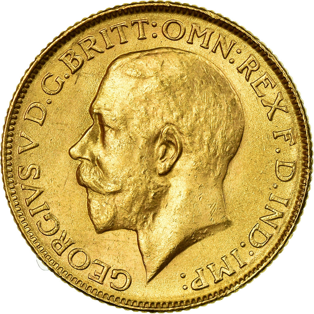 Moneta, INDIE BRYTYJSKIE, George V, Sovereign, 1918, Bombay, AU(50-53), Złoto