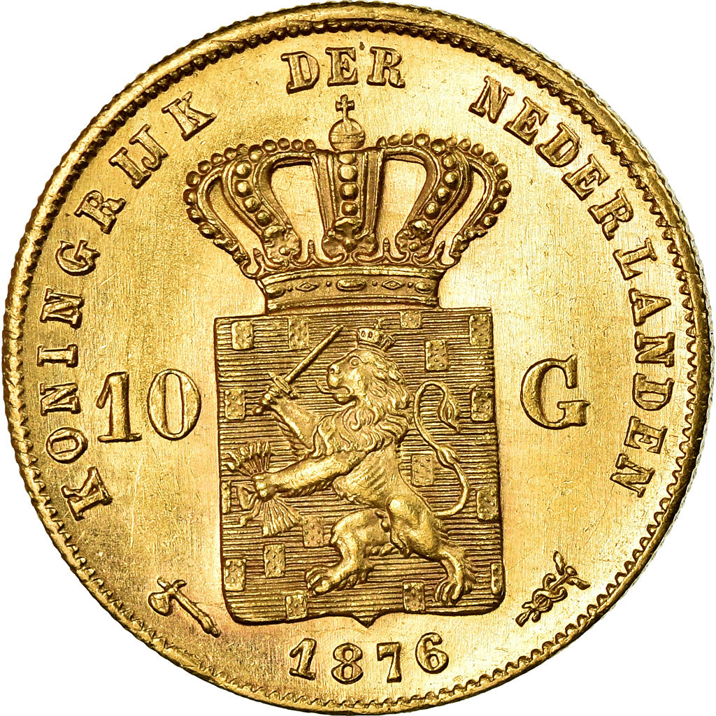 Moneta, Paesi Bassi, William III, 10 Gulden, 1876, SPL-, Oro, KM:106