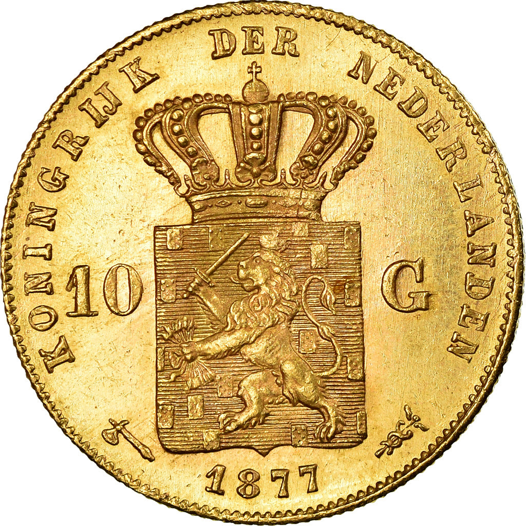 Monnaie, Pays-Bas, William III, 10 Gulden, 1877, SUP, Or, KM:106