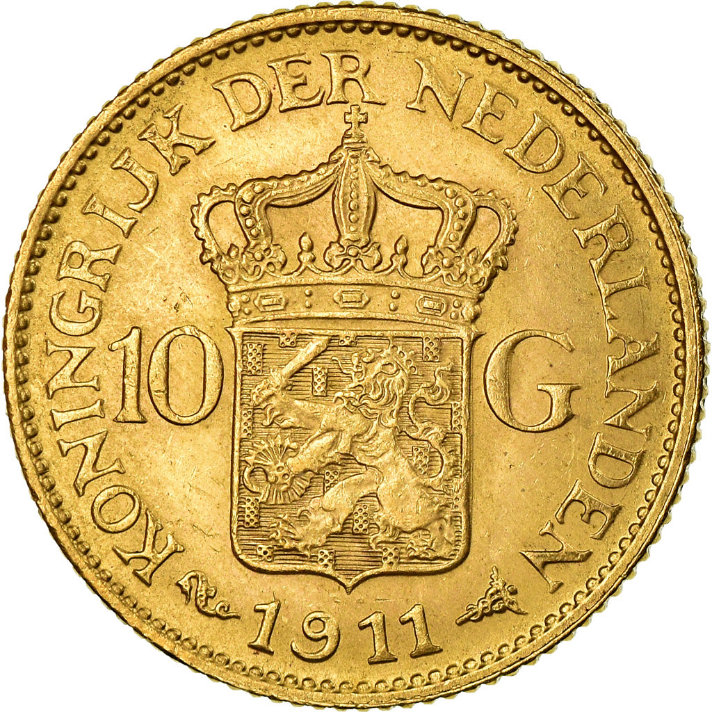 Moneda, Países Bajos, Wilhelmina I, 10 Gulden, 1911, EBC, Oro, KM:149