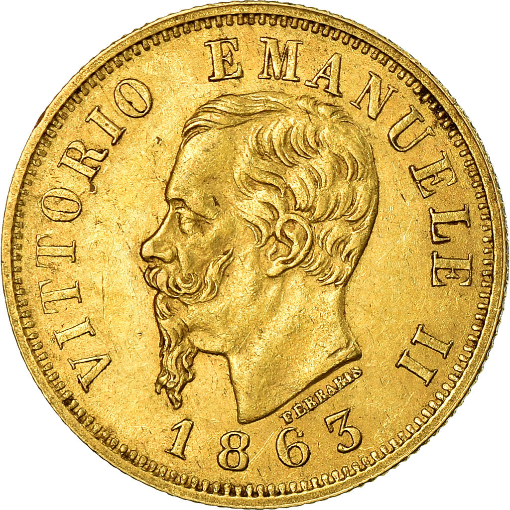 Moneta, Italia, Vittorio Emanuele II, 10 Lire, 1863, Torino, BB+, Oro, KM:9.3