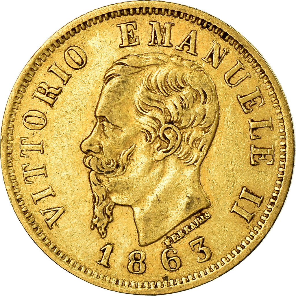 Coin, Italy, Vittorio Emanuele II, 10 Lire, 1863, Torino, EF(40-45), Gold