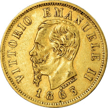 Coin, Italy, Vittorio Emanuele II, 10 Lire, 1863, Torino, EF(40-45), Gold