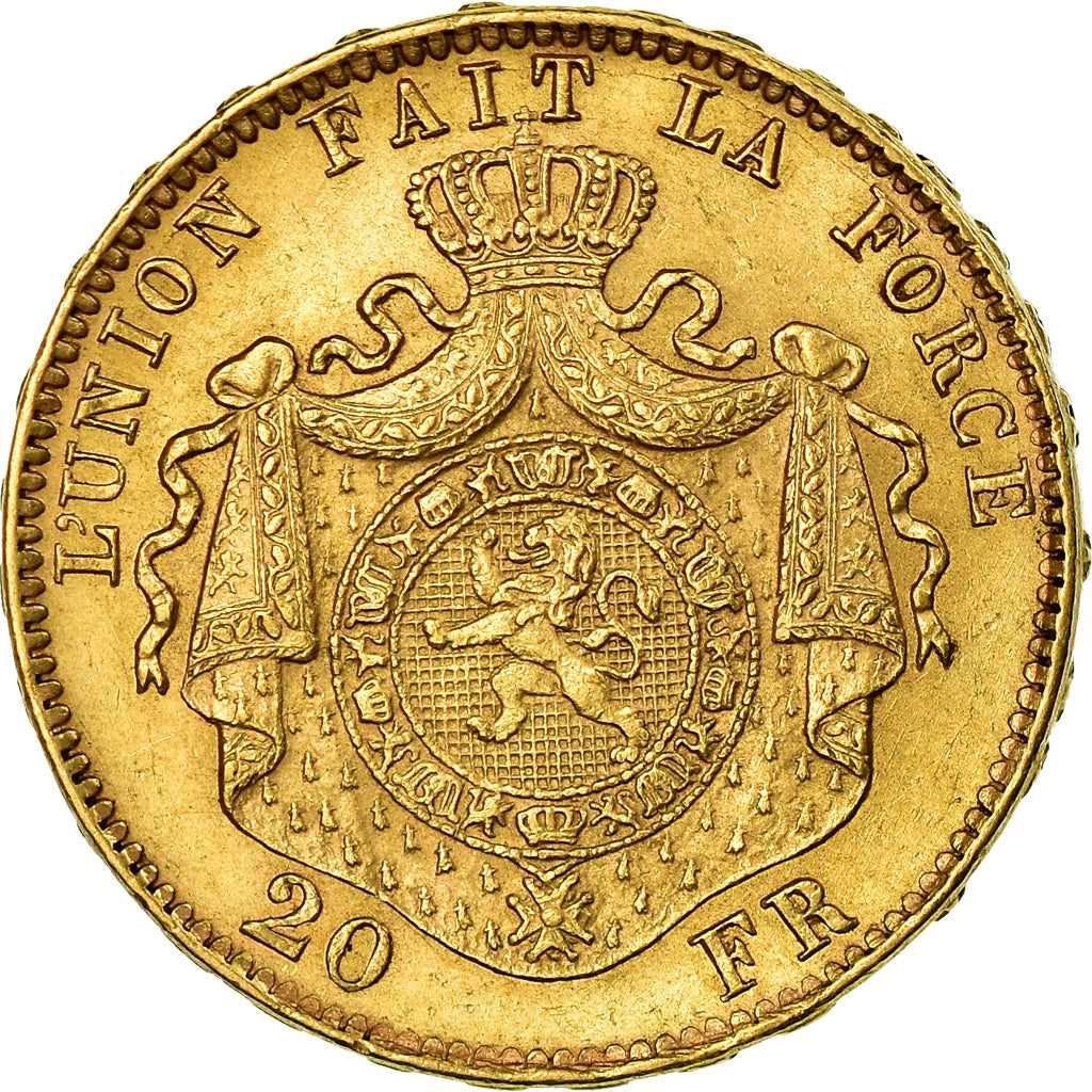 Coin, Belgium, Leopold II, 20 Francs, 20 Frank, 1877, AU(55-58), Gold, KM:37