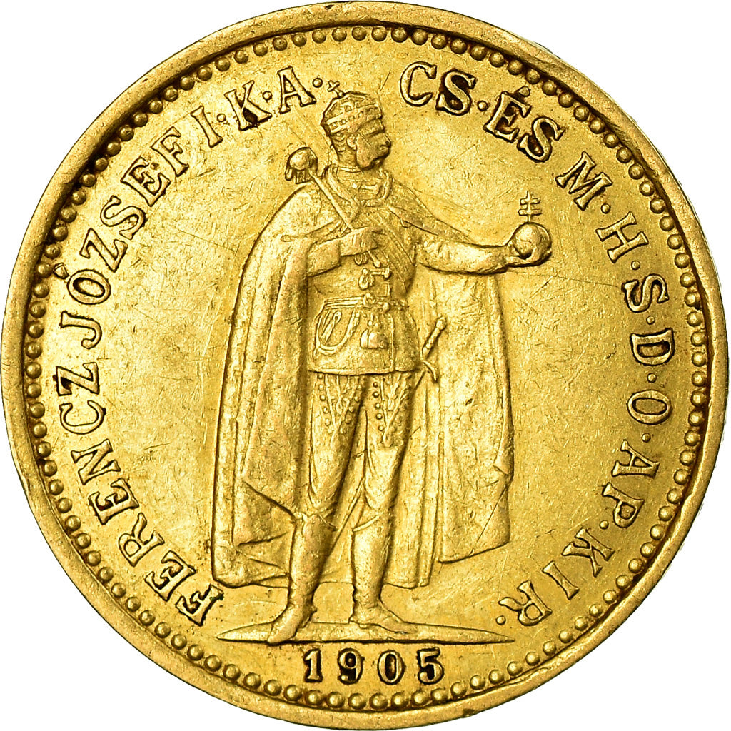 Coin, Hungary, Franz Joseph I, 10 Korona, 1905, Kormoczbanya, AU(50-53), Gold