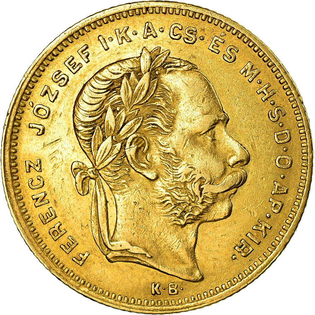 Coin, Hungary, Franz Joseph I, 8 Forint 20 Francs, 1878, AU(55-58), Gold