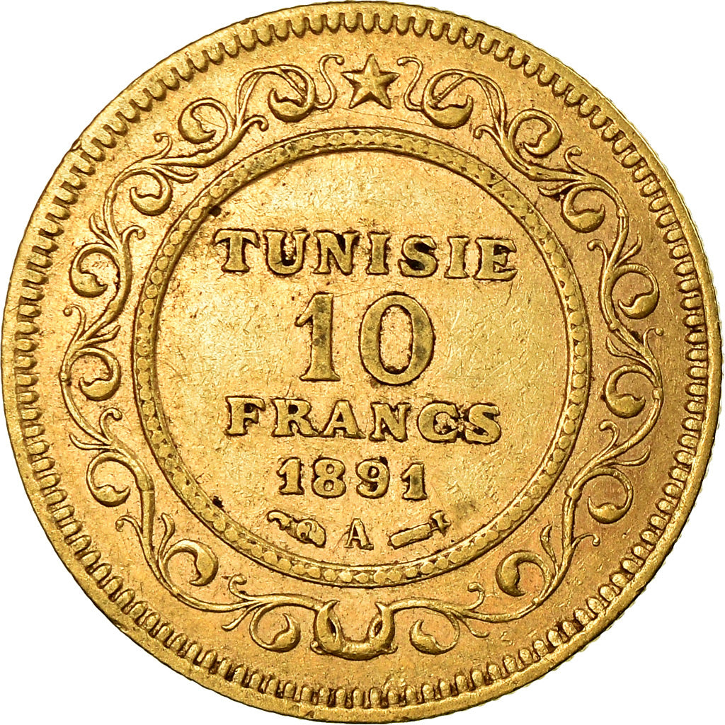 Monnaie, Tunisie, Ali Bey, 10 Francs, 1891, Paris, TTB, Or, KM:226, Lecompte:404
