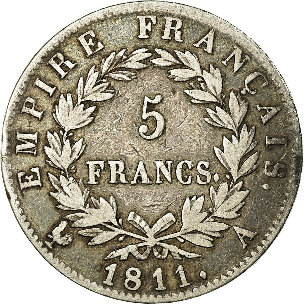 Munten, Frankrijk, Napoléon I, 5 Francs, 1811, Paris, FR+, Zilver, KM:694.1