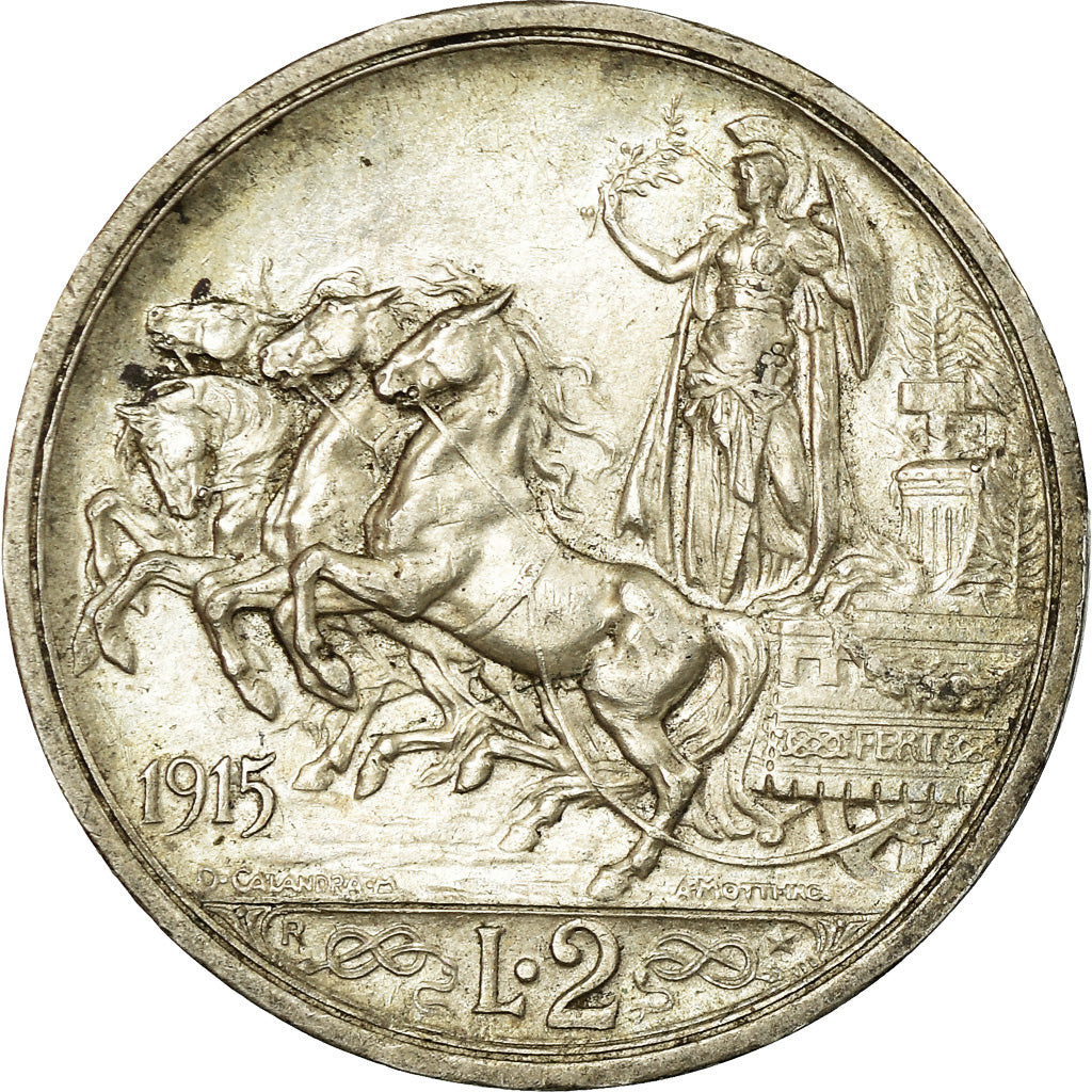 Coin, Italy, Vittorio Emanuele III, 2 Lire, 1915, Rome, AU(55-58), Silver, KM:55