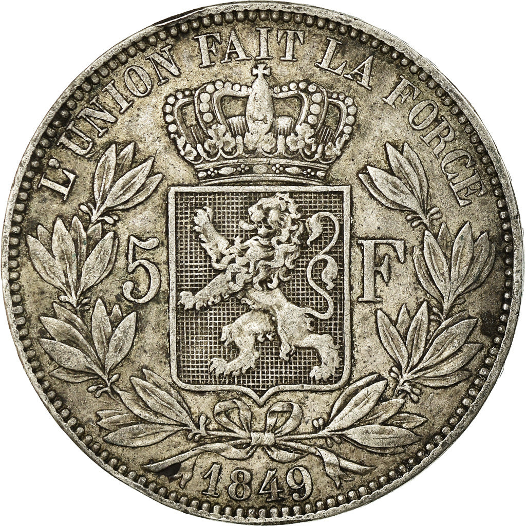 Moneta, Belgio, Leopold I, 5 Francs, 5 Frank, 1849, MB+, Argento, KM:17