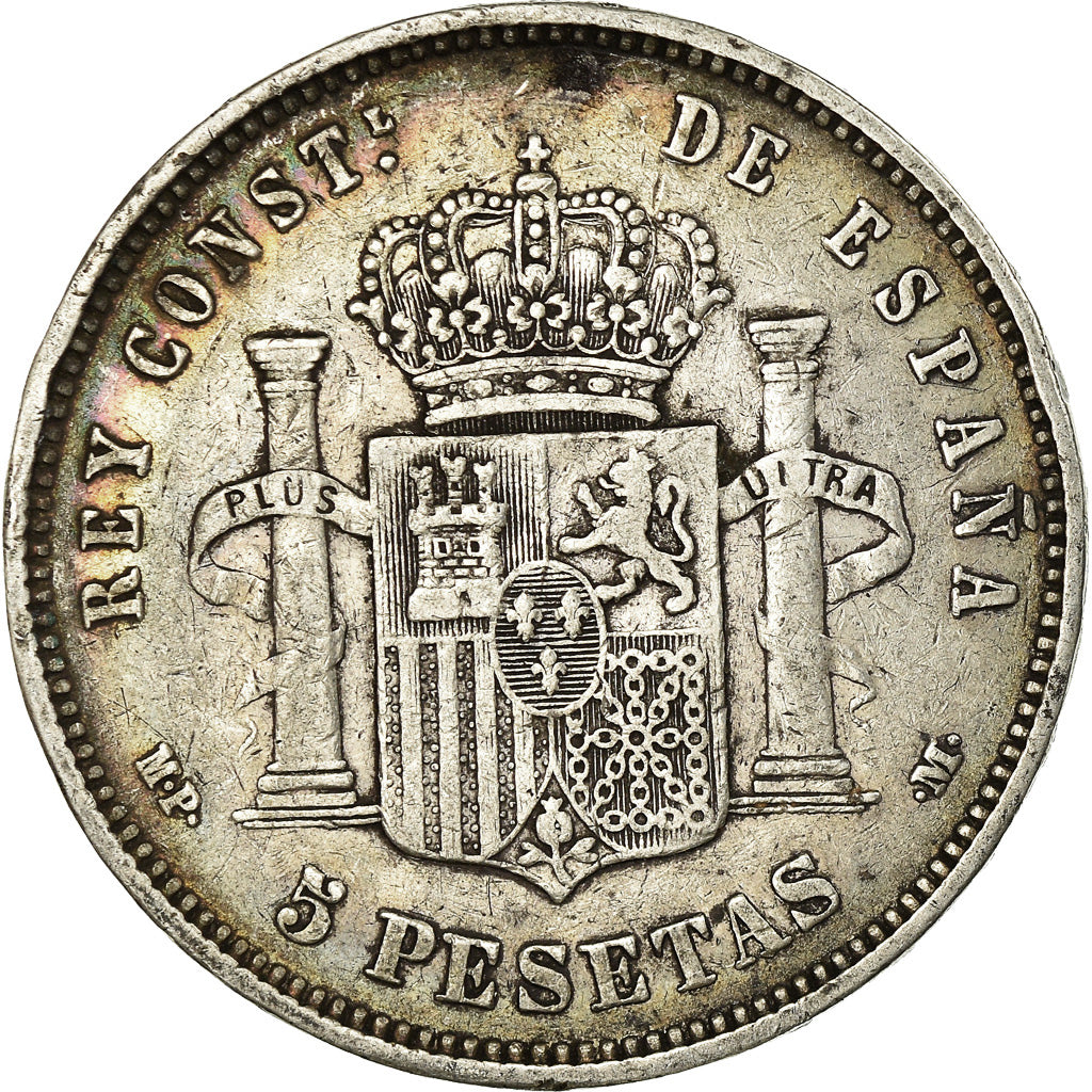 Moneta, Spagna, Alfonso XIII, 5 Pesetas, 1888, Madrid, MB+, Argento, KM:689