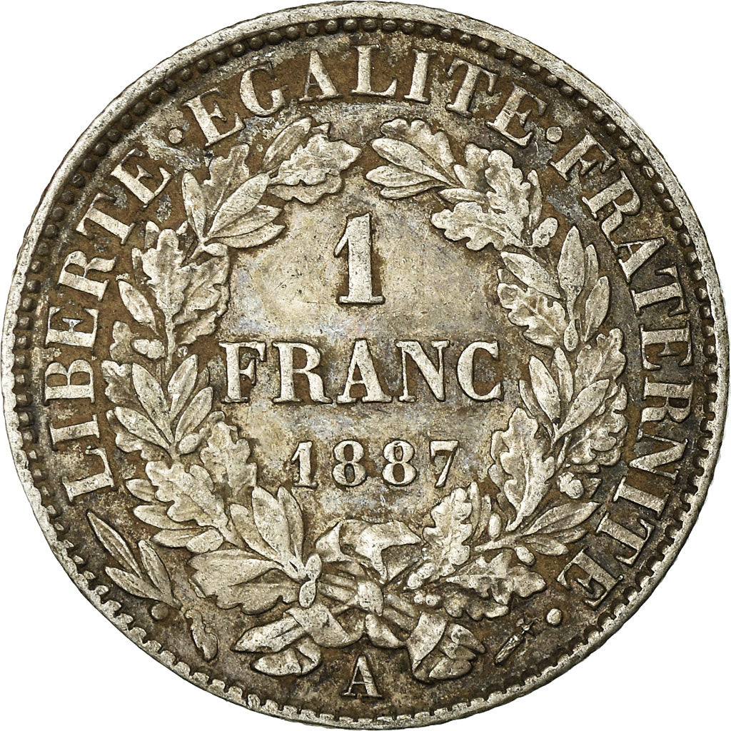 Coin, France, Cérès, Franc, 1887, Paris, EF(40-45), Silver, KM:822.1