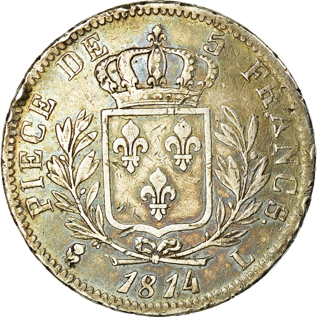 Coin, France, Louis XVIII, Louis XVIII, 5 Francs, 1814, Bayonne, VF(30-35)
