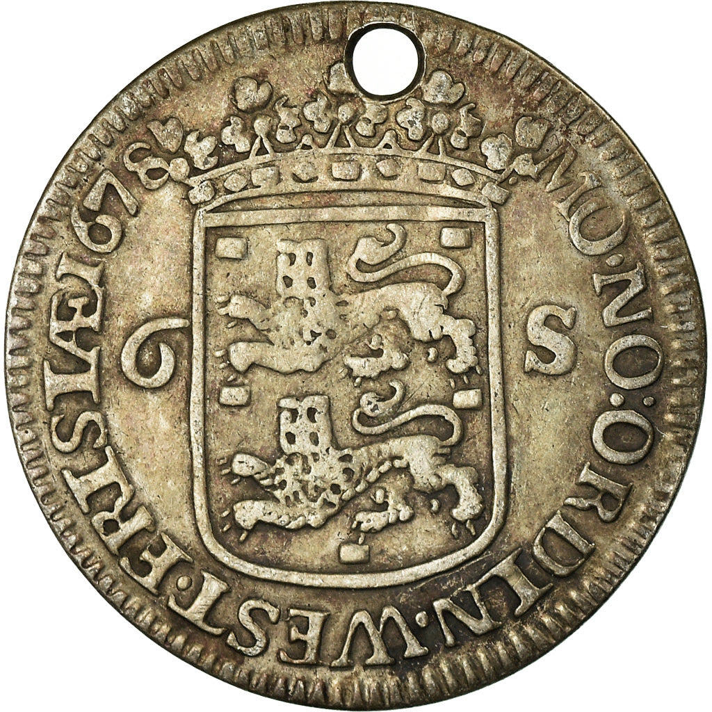 Moneta, Paesi Bassi, WEST FRIESLAND, 6 Stuivers, Scheepjesschelling, 1678, BB