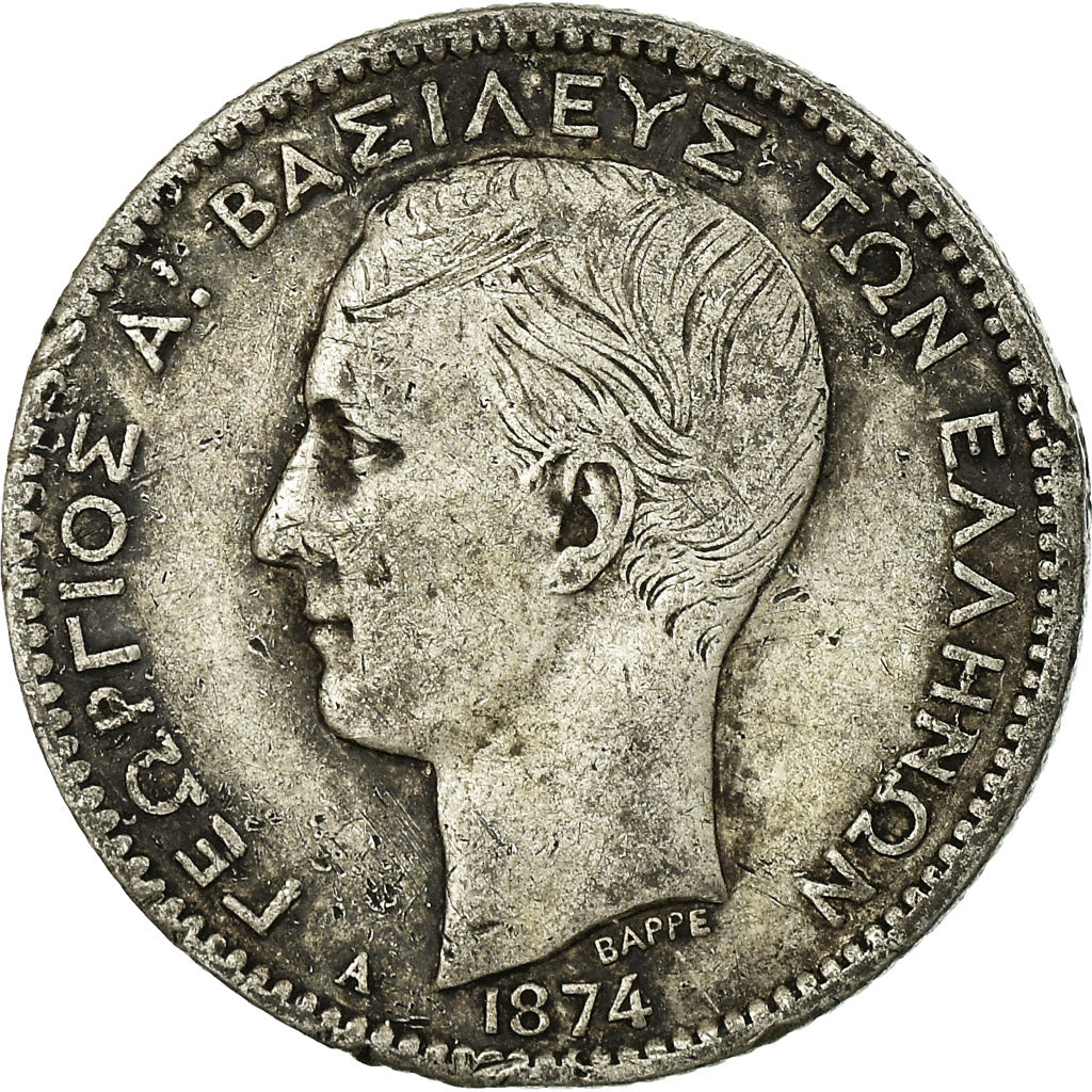Münze, Griechenland, George I, Drachma, 1874, Paris, S+, Silber, KM:38