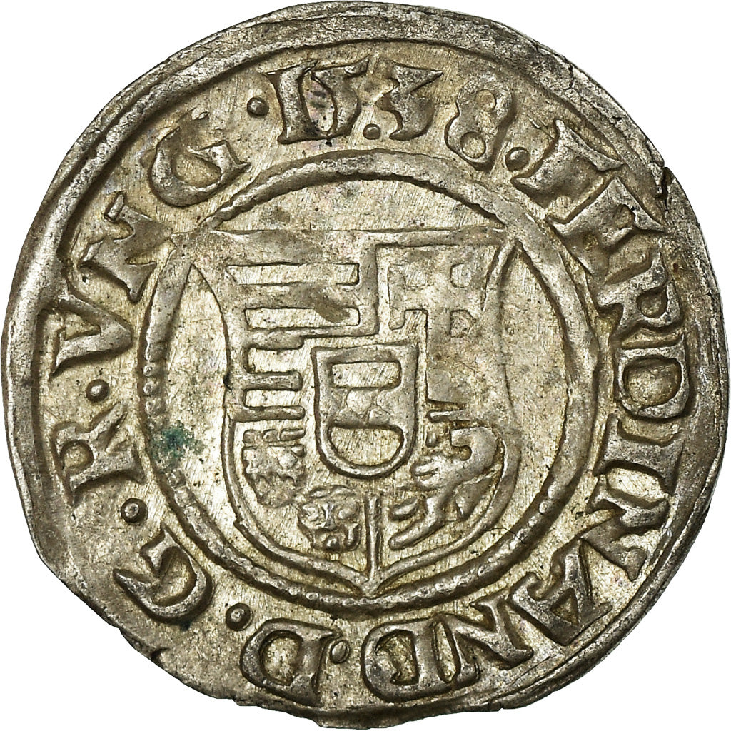 Coin, Hungary, Ferdinand I, Denar, 1538, Kremnitz, AU(50-53), Silver