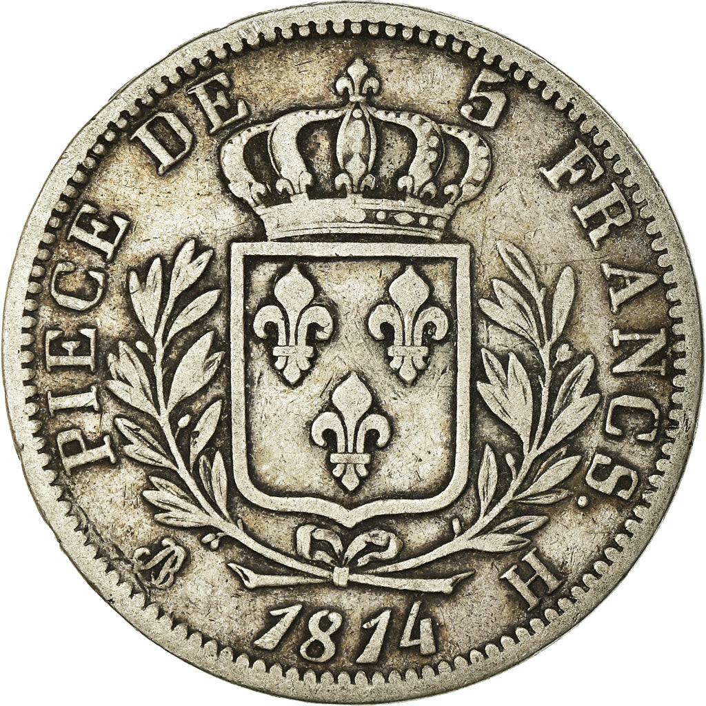 Moeda, França, Louis XVIII, Louis XVIII, 5 Francs, 1814, La Rochelle