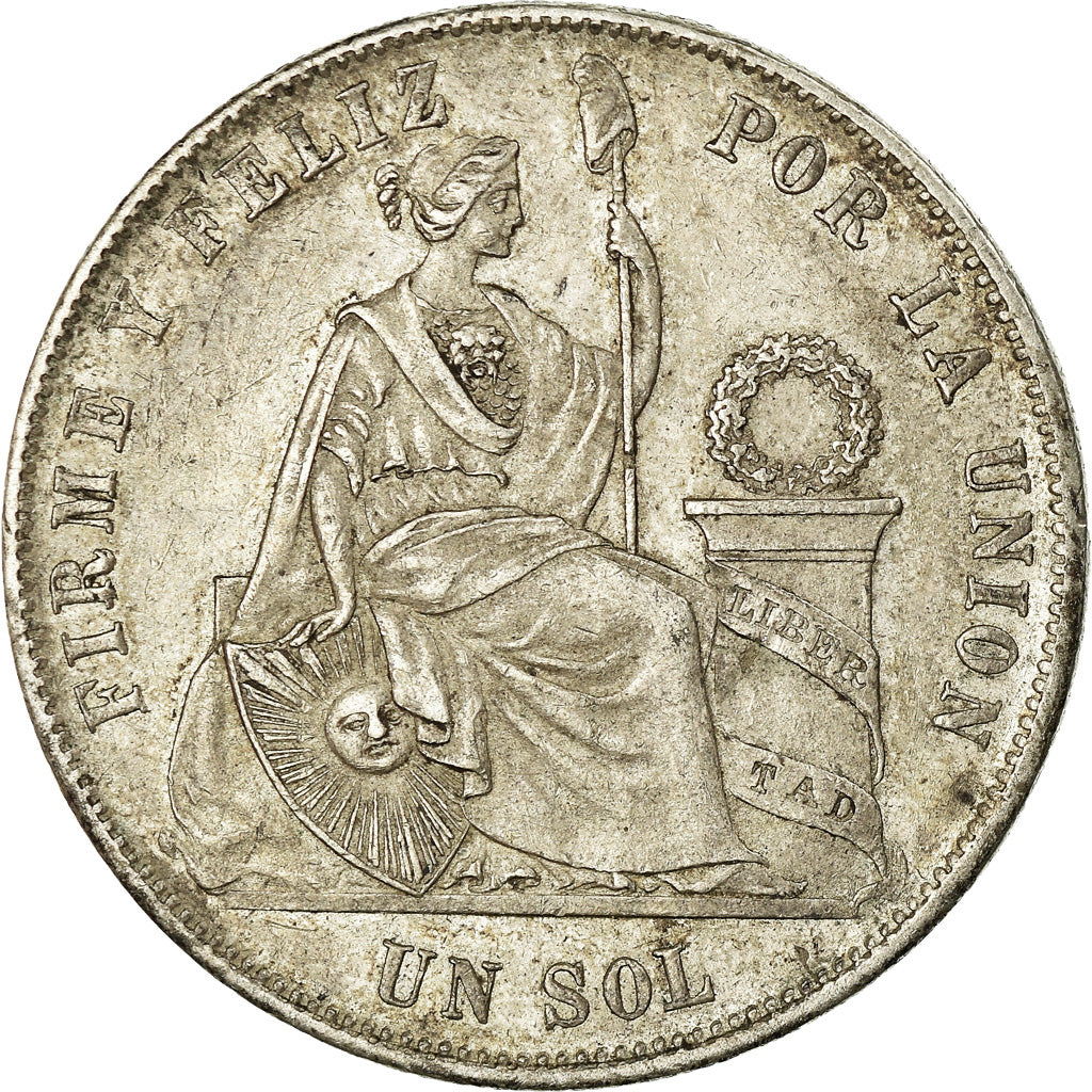 Moeda, Peru, SOUTH PERU, Sol, 1869, Lima, AU(55-58), Prata, KM:196.3