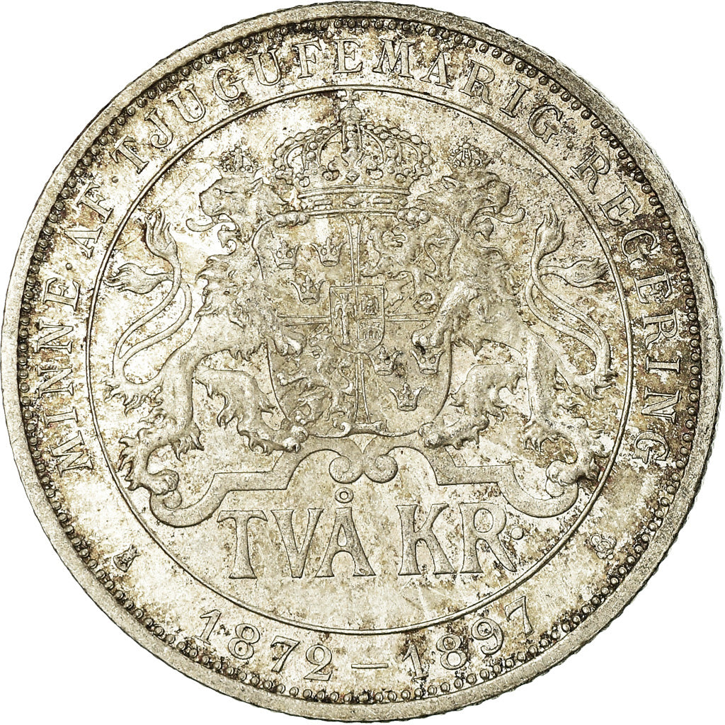 Coin, Sweden, Oscar II, 2 Kronor, 1897, MS(60-62), Silver, KM:762