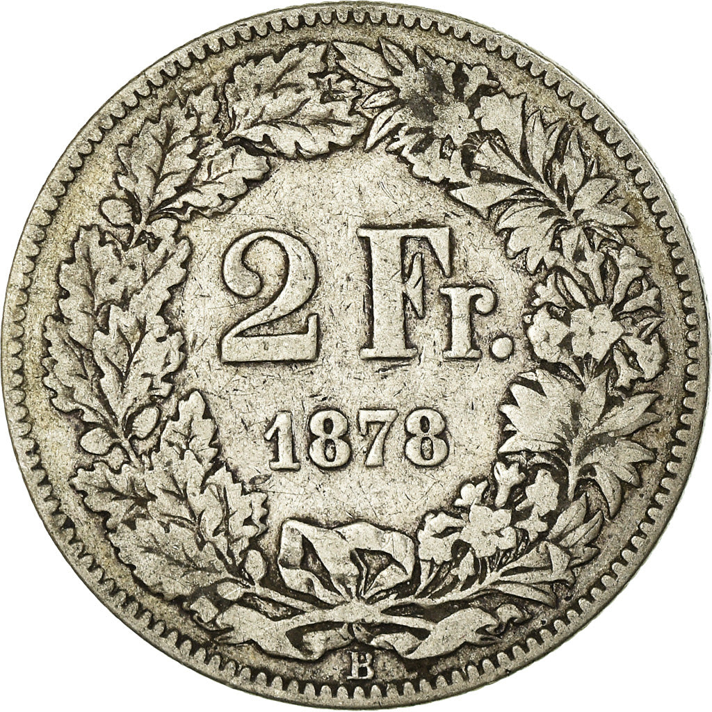 Coin, Switzerland, 2 Francs, 1878, Bern, VF(20-25), Silver, KM:21