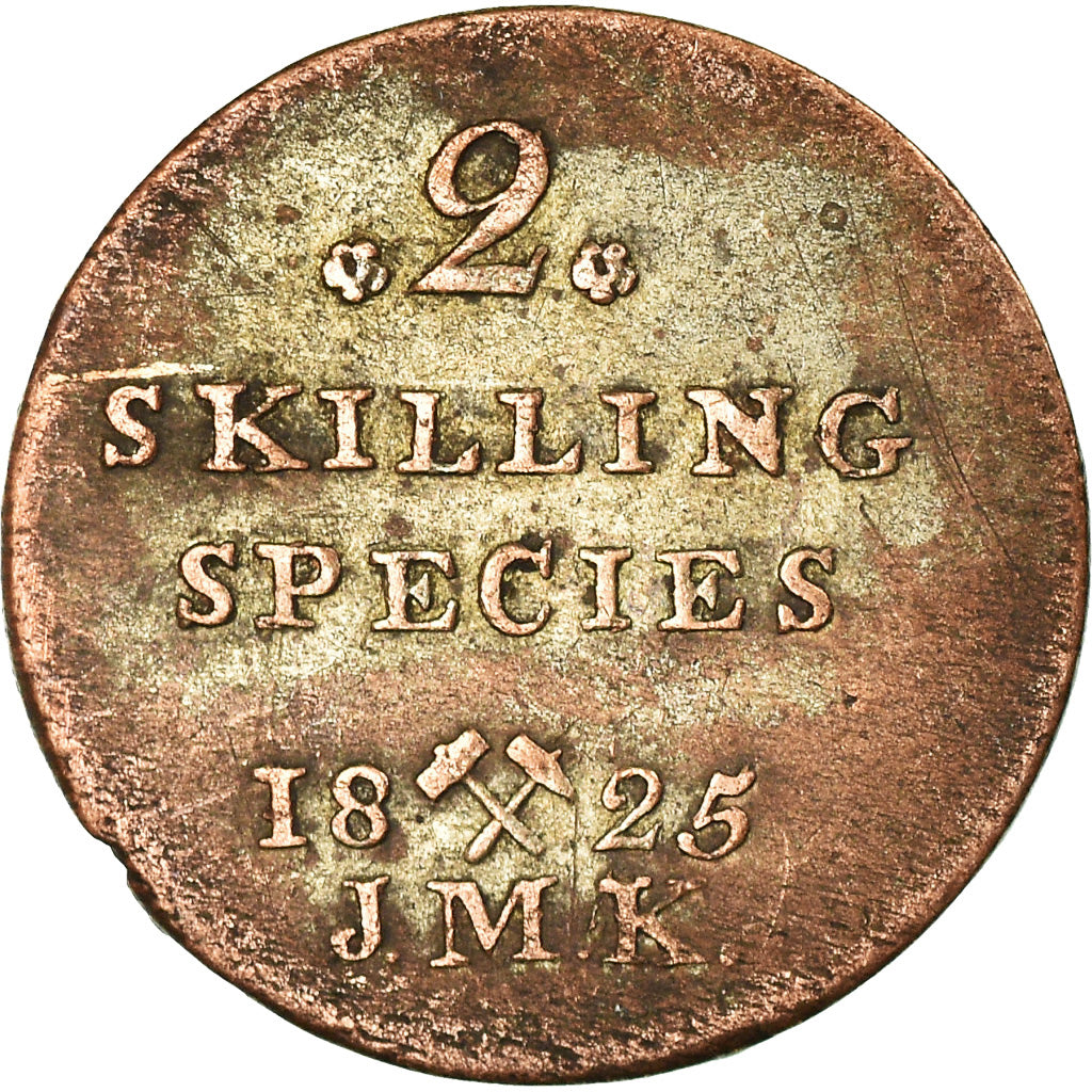 Moeda, Noruega, Carl XIV, 2 Skilling, 1825, Kongsberg, EF(40-45), Prata, KM:297