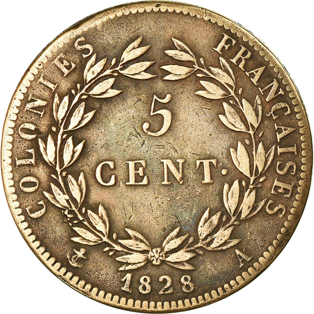 Coin, FRENCH COLONIES, Charles X, 5 Centimes, 1828, Paris, EF(40-45), Bronze
