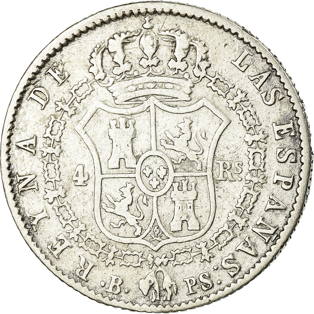 Moneda, España, Isabel II, 4 Réales, 1844, Burgos, BC+, Plata, KM:519.1