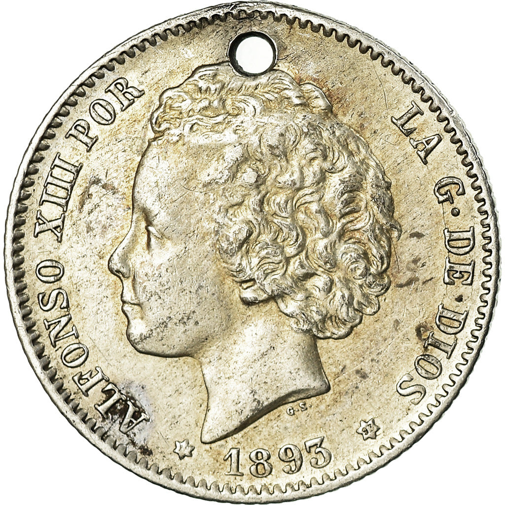 Coin, Spain, Alfonso XIII, Peseta, 1893, Madrid, AU(50-53), Silver, KM:702