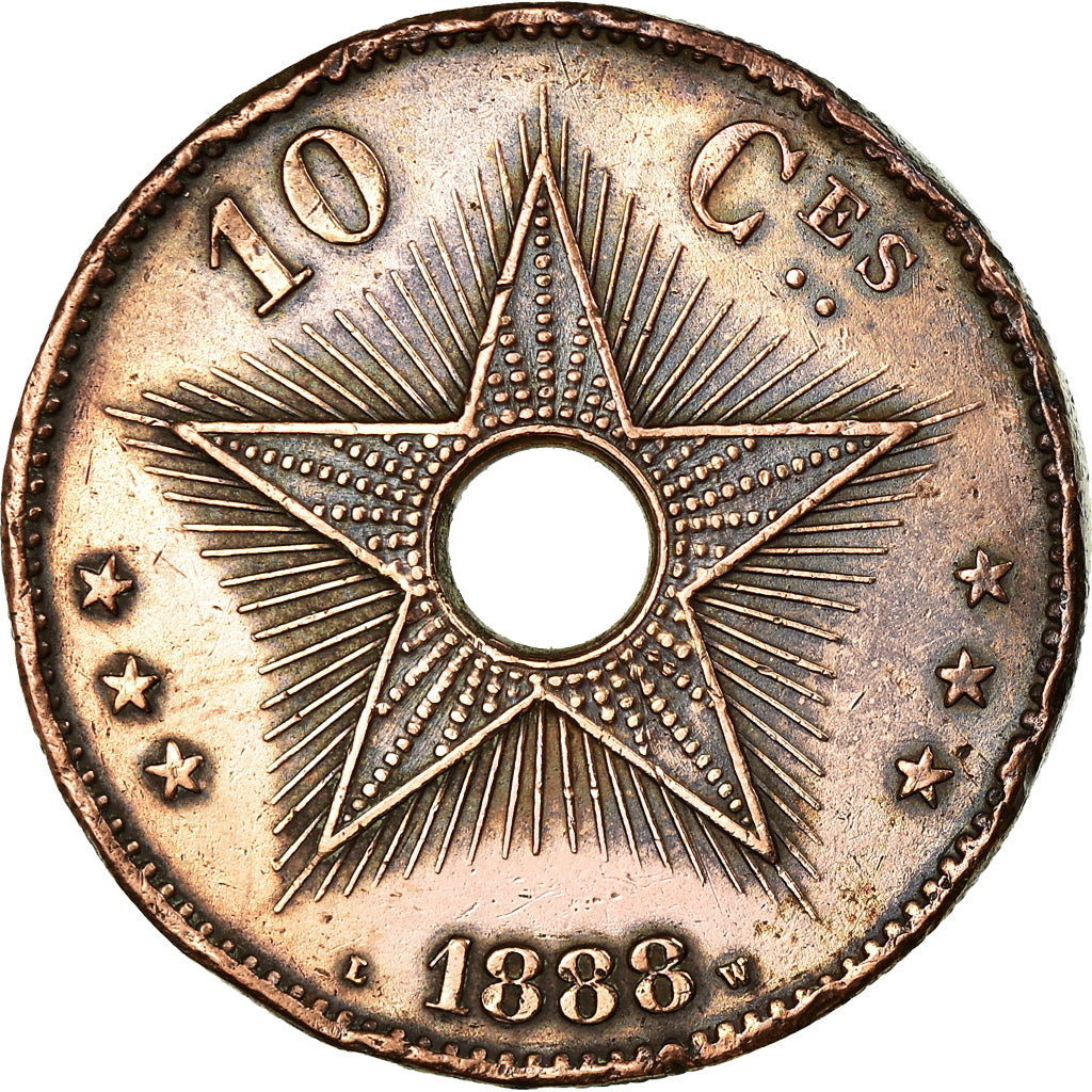 Coin, CONGO FREE STATE, Leopold II, 10 Centimes, 1888, EF(40-45), Copper, KM:4