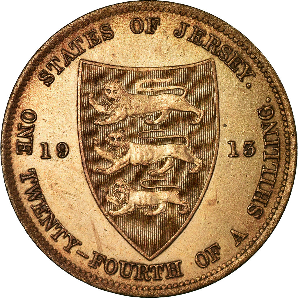 Coin, Jersey, George V, 1/24 Shilling, 1913, AU(50-53), Bronze, KM:11
