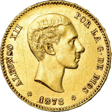 Moeda, Espanha, Alfonso XII, 25 Pesetas, 1878, Madrid, AU(55-58), Dourado
