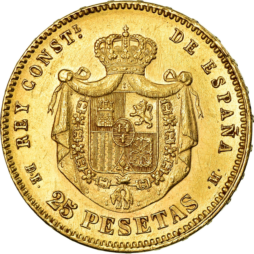 Coin, Spain, Alfonso XII, 25 Pesetas, 1878, Madrid, AU(55-58), Gold, KM:673