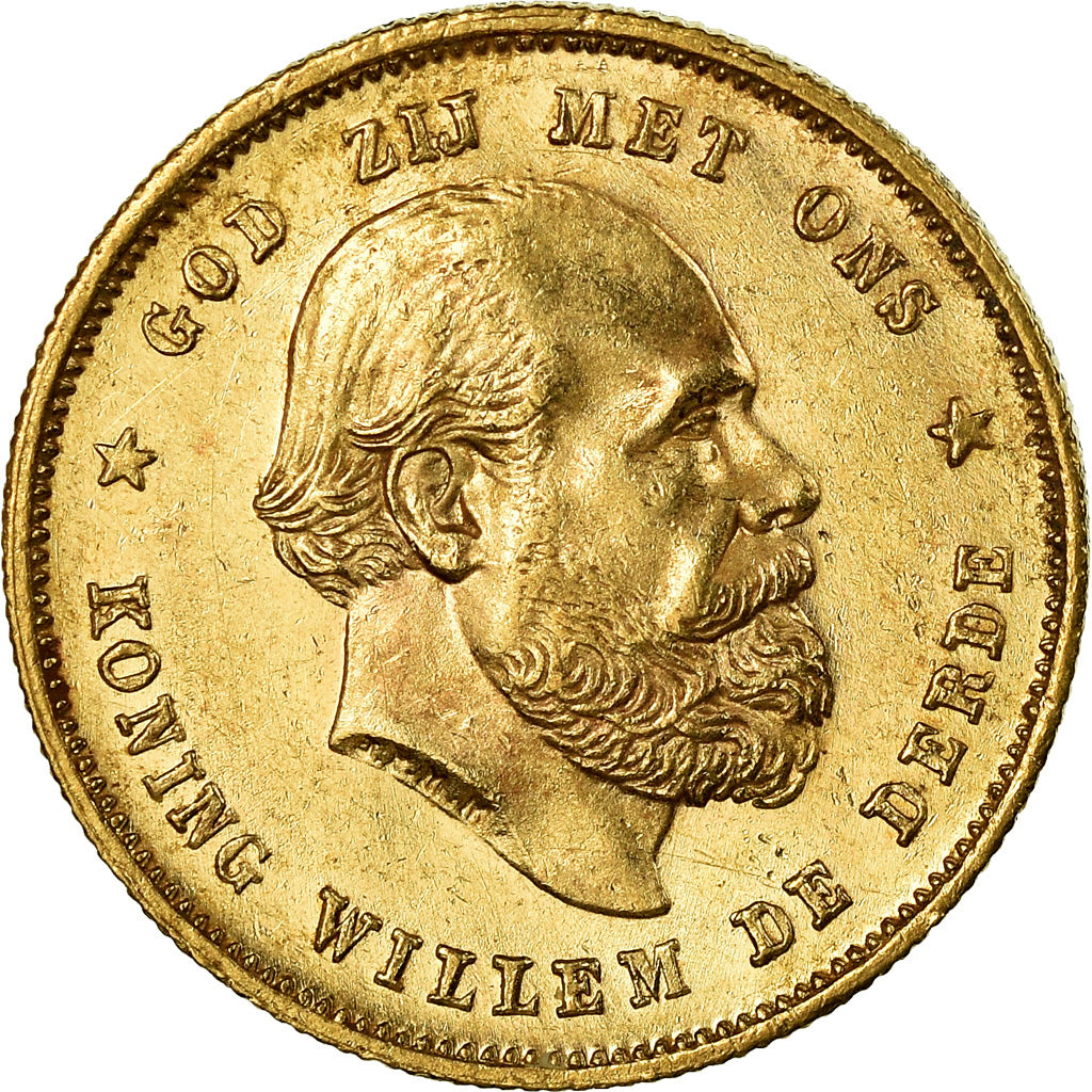 Coin, Netherlands, William III, 10 Gulden, 1876, AU(55-58), Gold, KM:106